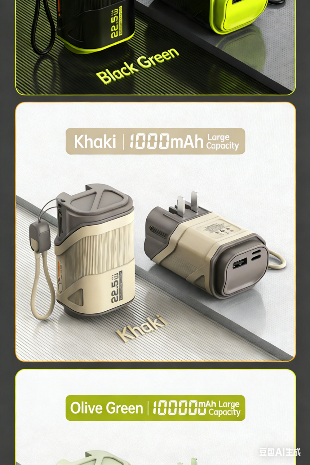 Ac Plug 3 in 1 Super Fast Charge Mini Keychain Power Bank 10000mah