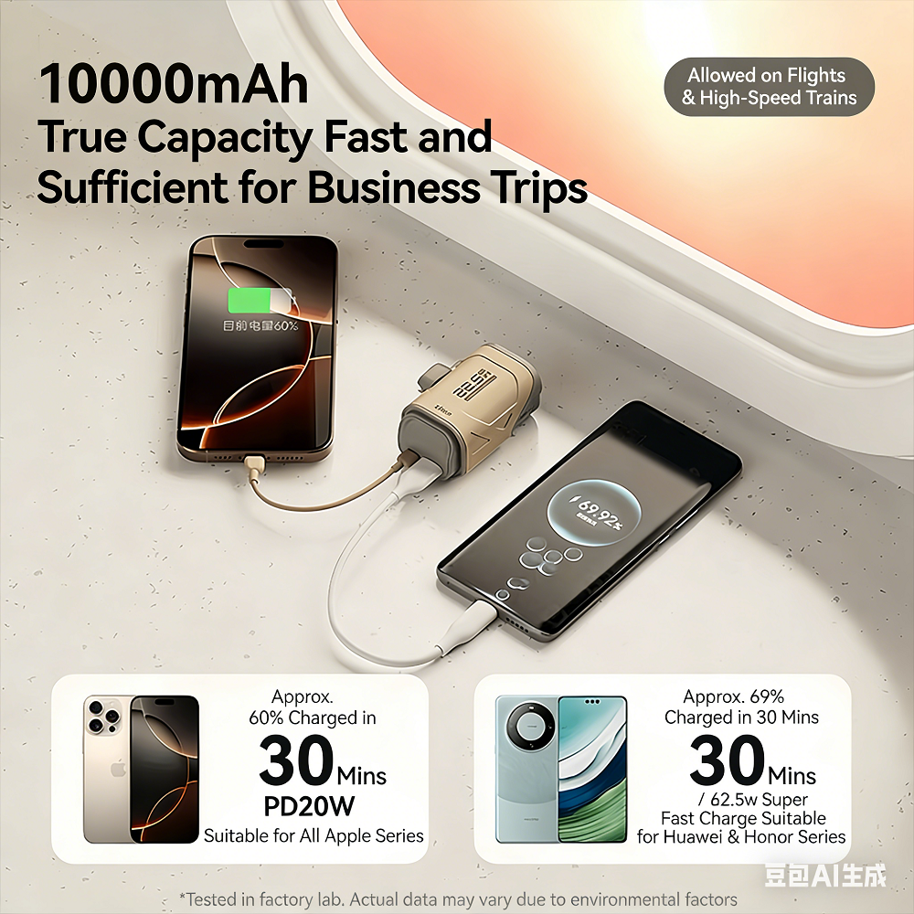 Ac Plug 3 in 1 Super Fast Charge Mini Keychain Power Bank 10000mah