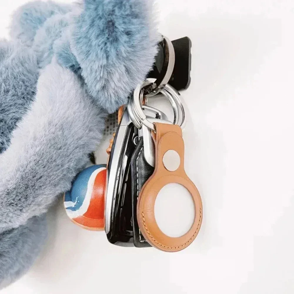 Leather Keychain for Apple Airtags Cases Protective Covers Bumper Shell Tracker Accessories Anti-scratch Air Tag Key Ring Holder