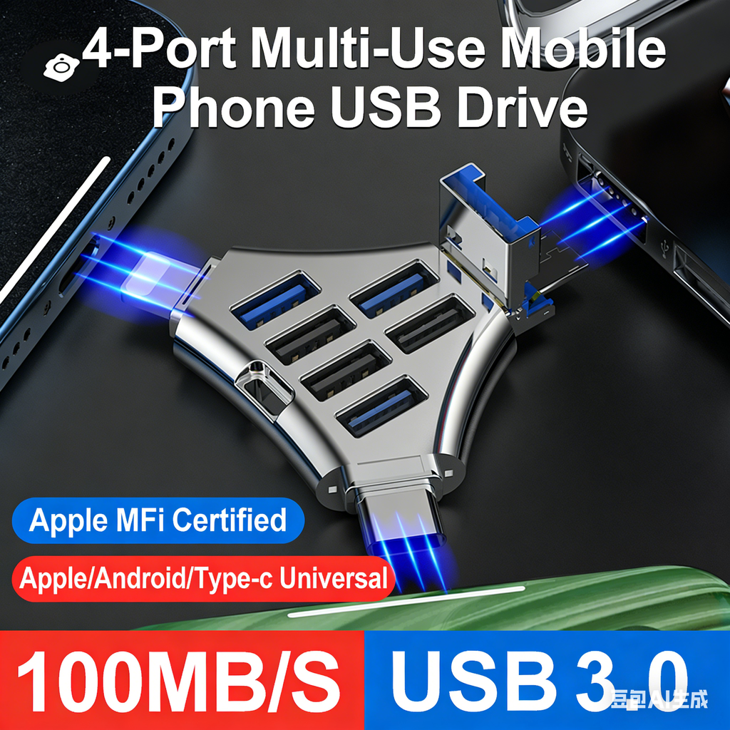 Y68 TYPE C USB Flash Drive OTG 4 IN 1 USB Stick 3.0 128GB Pen Drive 64GB 256GB Pendrive for iPhone 17 16 15 14 13 Memory Disk