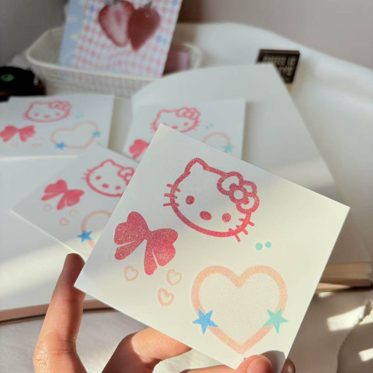 Cute Cat Glitter Tattoo Stickers, Custom Japanese Style Cartoon Waterproof Long Lasting Temporary Tattoos