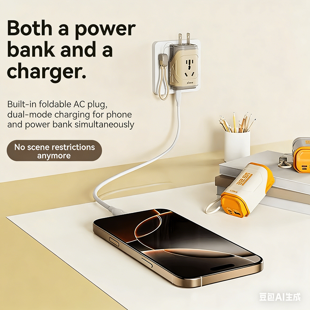 Ac Plug 3 in 1 Super Fast Charge Mini Keychain Power Bank 10000mah