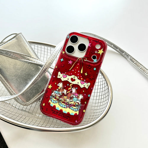 Cute Creative Music Carousel IMD Phone Case for iPhone 14/15/16/17 Pro Max Glacier Pattern Best Friend Gift Suitable for iPhone 17Pro 16Pro Max