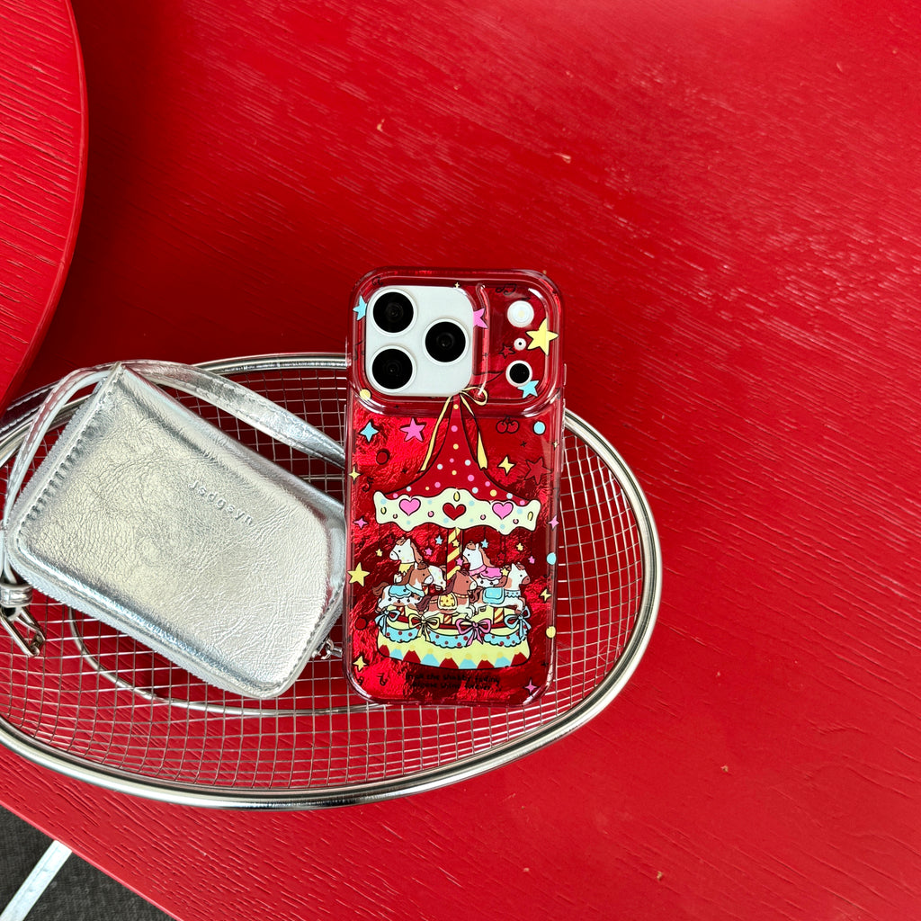 Cute Creative Music Carousel IMD Phone Case for iPhone 14/15/16/17 Pro Max Glacier Pattern Best Friend Gift Suitable for iPhone 17Pro 16Pro Max