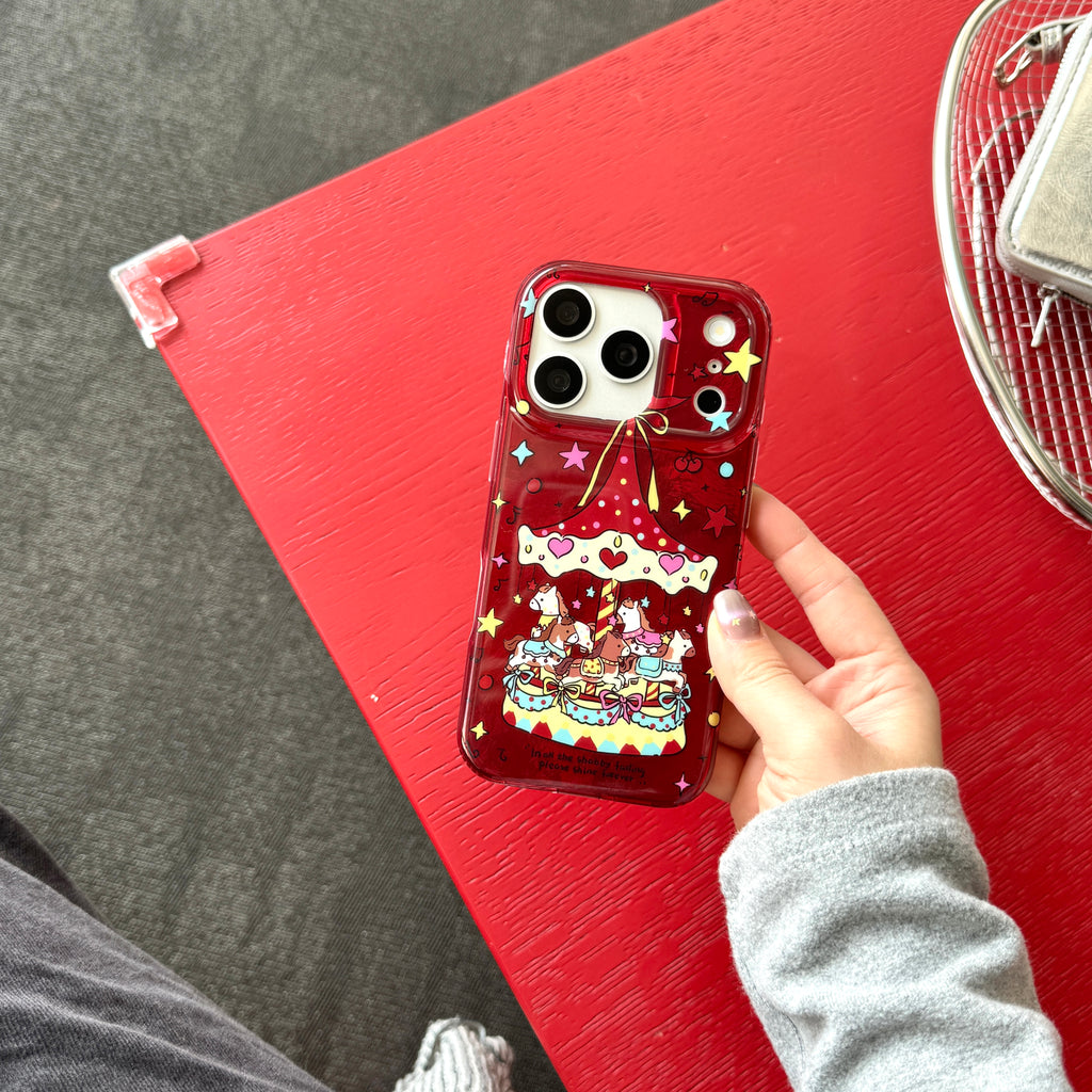 Cute Creative Music Carousel IMD Phone Case for iPhone 14/15/16/17 Pro Max Glacier Pattern Best Friend Gift Suitable for iPhone 17Pro 16Pro Max