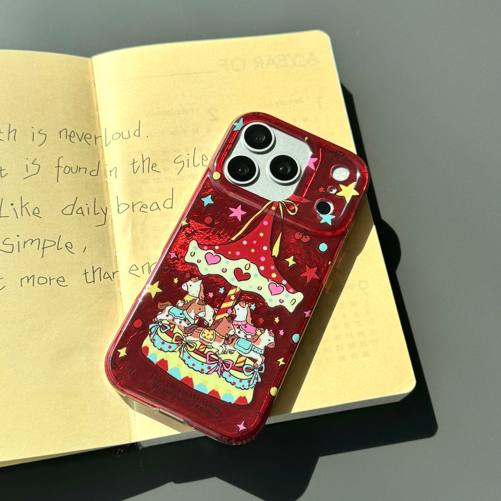 Cute Creative Music Carousel IMD Phone Case for iPhone 14/15/16/17 Pro Max Glacier Pattern Best Friend Gift Suitable for iPhone 17Pro 16Pro Max