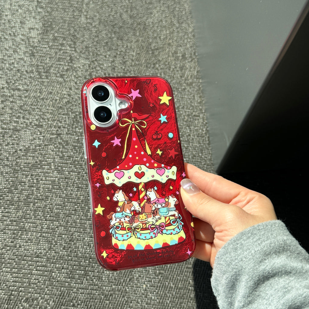 Cute Creative Music Carousel IMD Phone Case for iPhone 14/15/16/17 Pro Max Glacier Pattern Best Friend Gift Suitable for iPhone 17Pro 16Pro Max