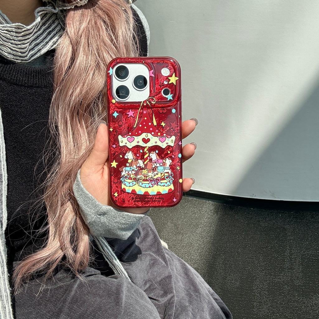 Cute Creative Music Carousel IMD Phone Case for iPhone 14/15/16/17 Pro Max Glacier Pattern Best Friend Gift Suitable for iPhone 17Pro 16Pro Max
