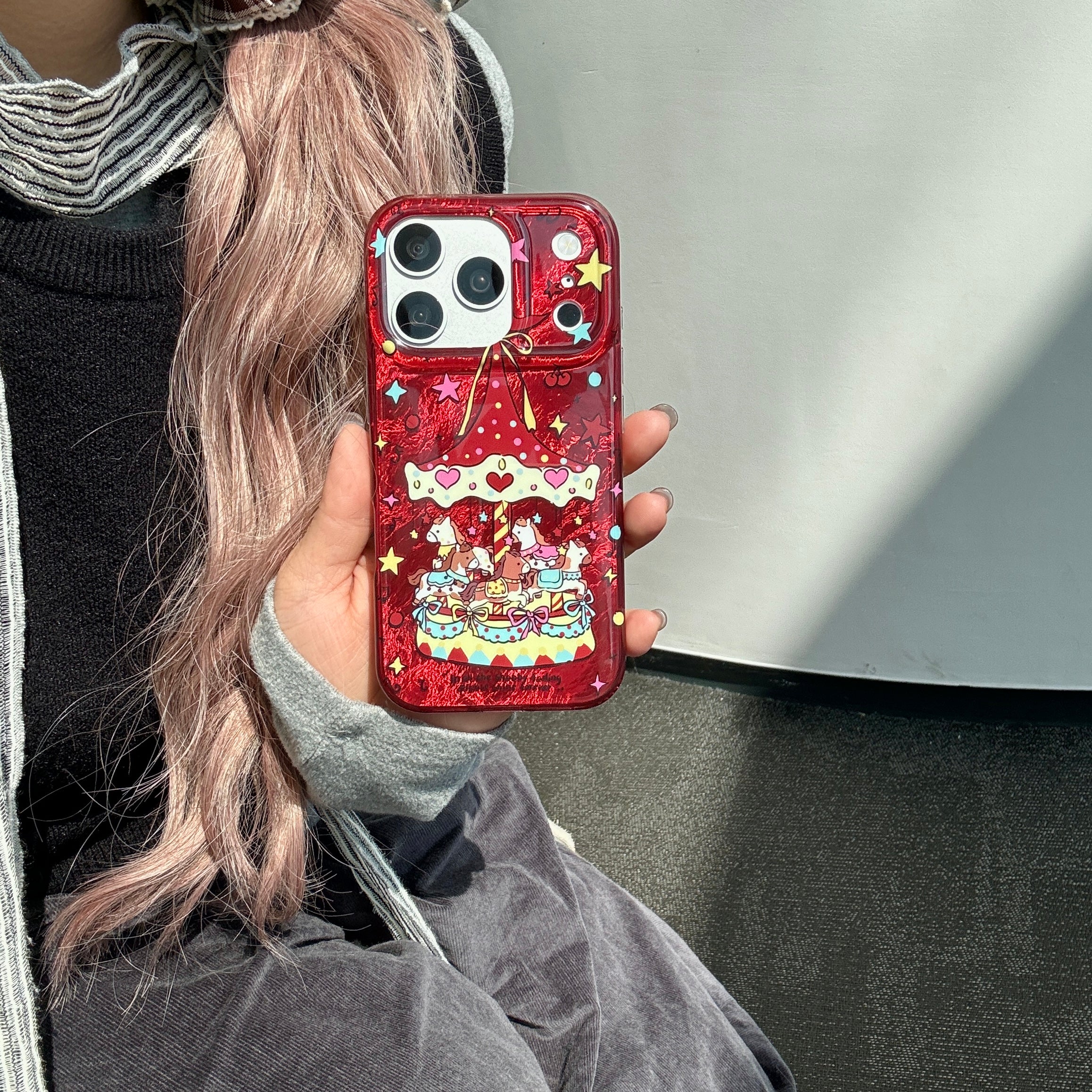 Cute Creative Music Carousel IMD Phone Case for iPhone 14/15/16/17 Pro Max Glacier Pattern Best Friend Gift Suitable for iPhone 17Pro 16Pro Max