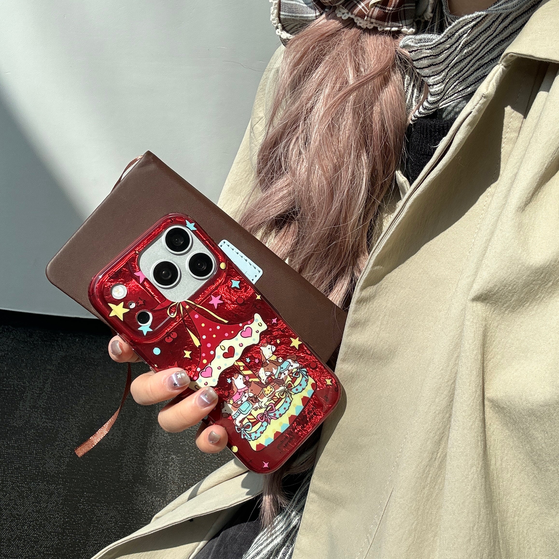 Cute Creative Music Carousel IMD Phone Case for iPhone 14/15/16/17 Pro Max Glacier Pattern Best Friend Gift Suitable for iPhone 17Pro 16Pro Max
