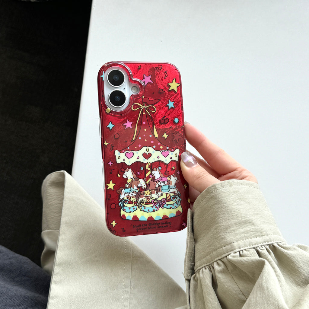 Cute Creative Music Carousel IMD Phone Case for iPhone 14/15/16/17 Pro Max Glacier Pattern Best Friend Gift Suitable for iPhone 17Pro 16Pro Max