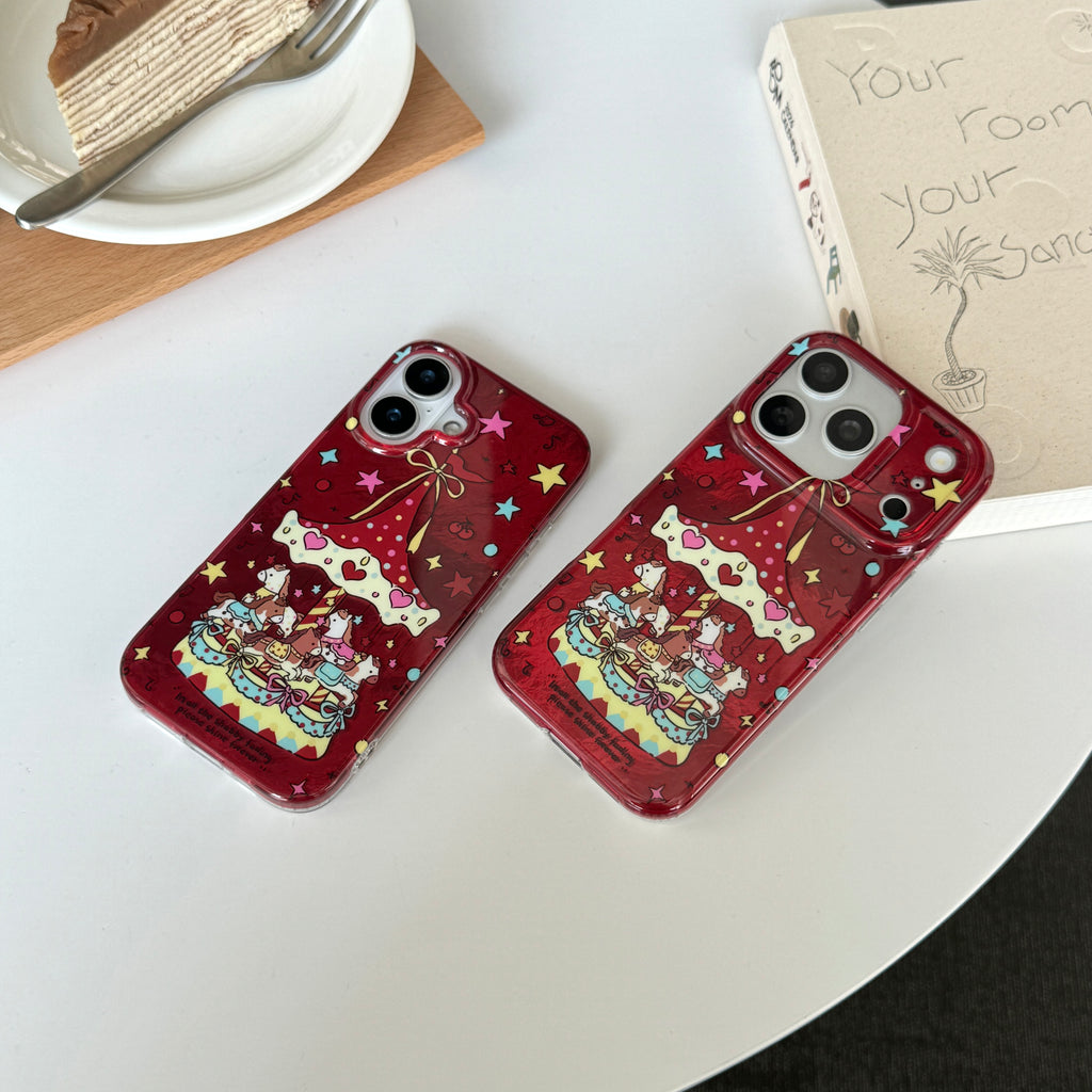 Cute Creative Music Carousel IMD Phone Case for iPhone 14/15/16/17 Pro Max Glacier Pattern Best Friend Gift Suitable for iPhone 17Pro 16Pro Max