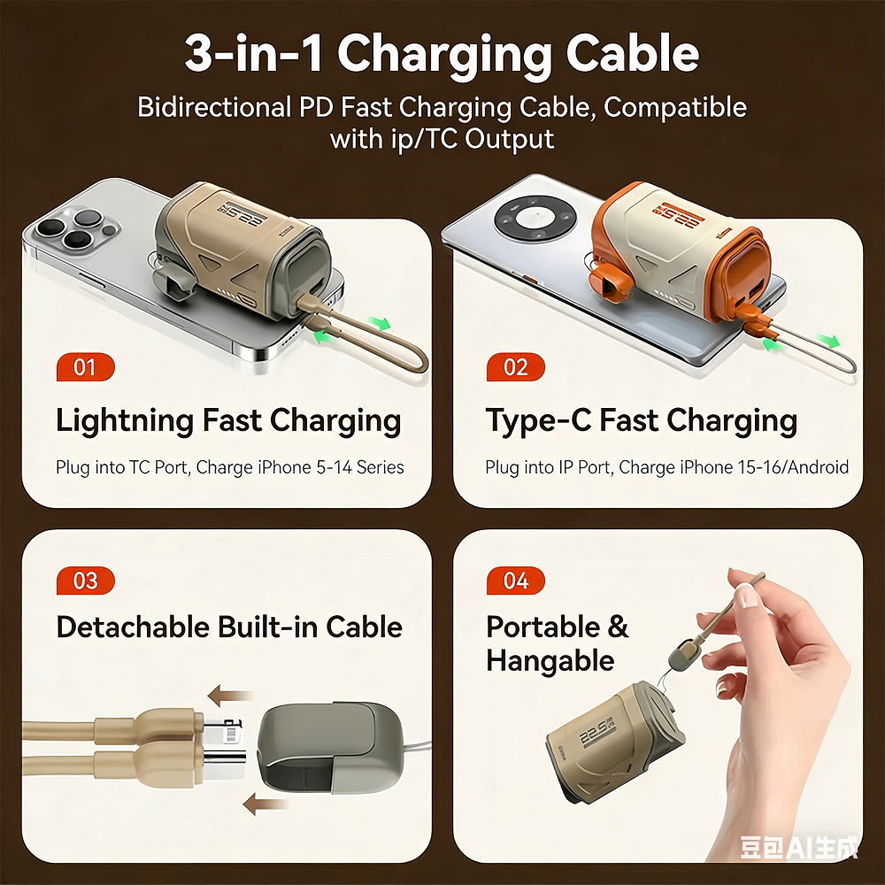 Ac Plug 3 in 1 Super Fast Charge Mini Keychain Power Bank 10000mah