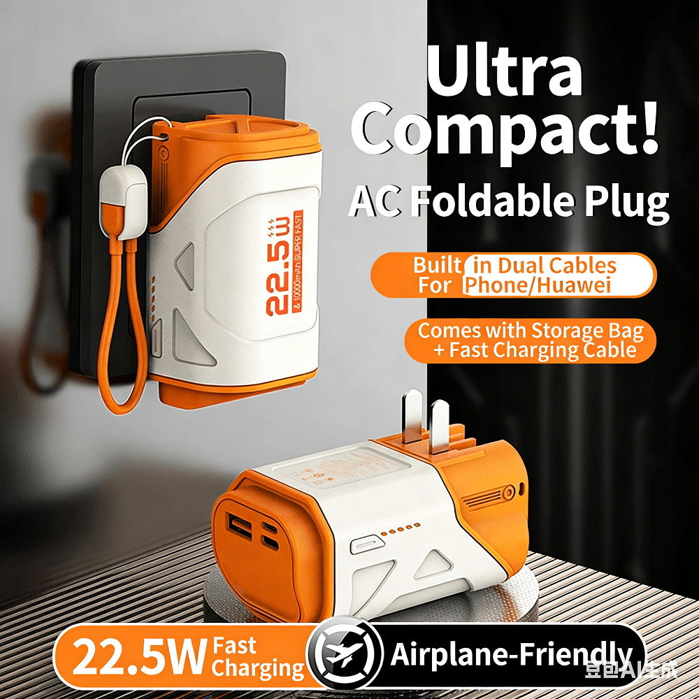 Ac Plug 3 in 1 Super Fast Charge Mini Keychain Power Bank 10000mah