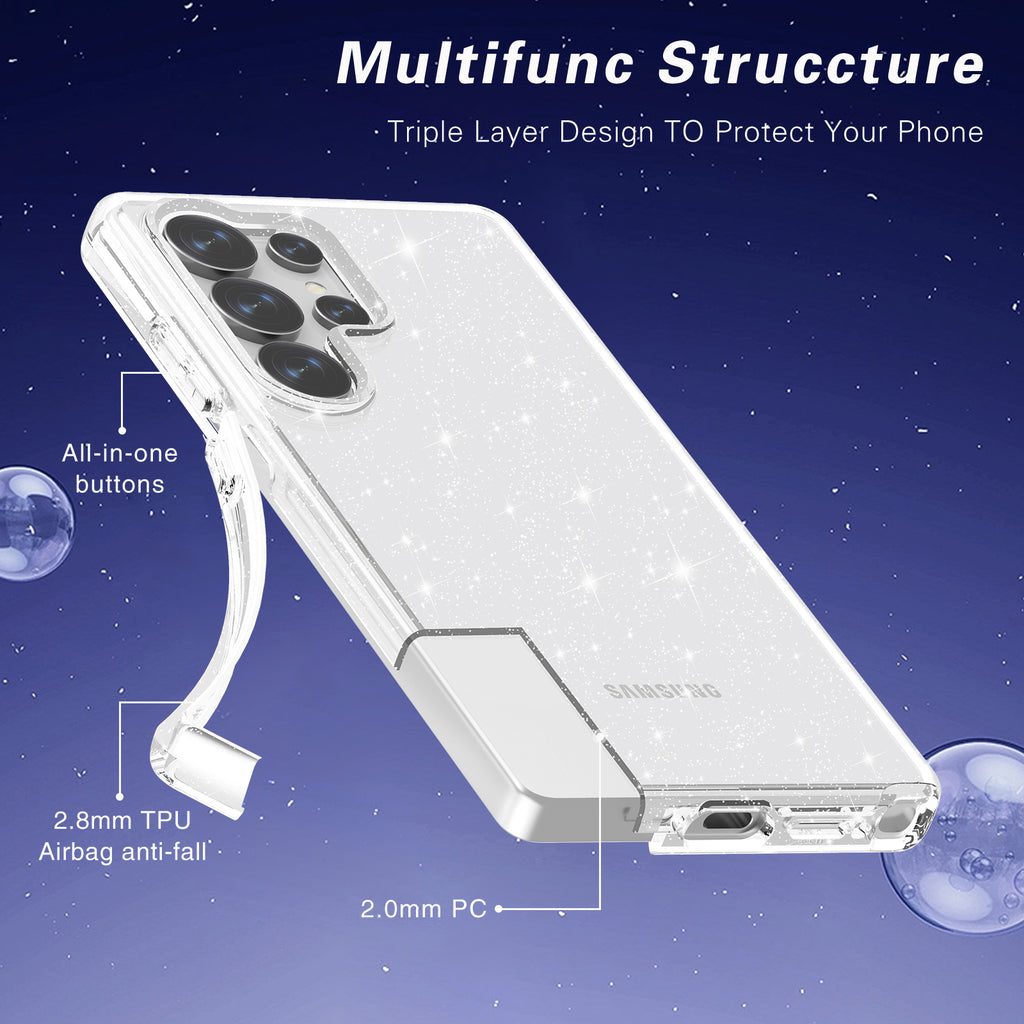Glitter Transparent Anti-drop Protective Hard PC Soft Tpu Phone case for Samsung S25 S24 S23 S22