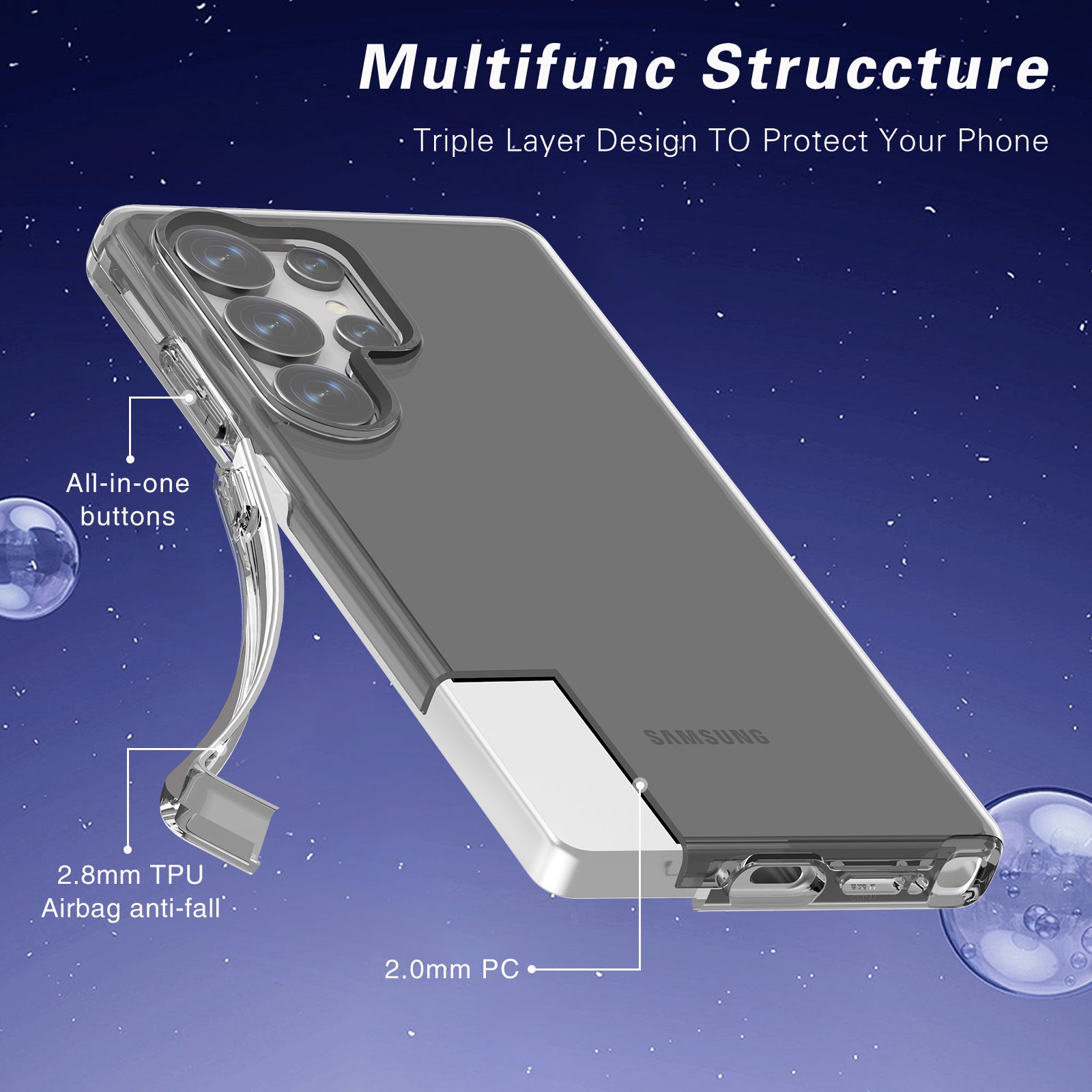 Glitter Transparent Anti-drop Protective Hard PC Soft Tpu Phone case for Samsung S25 S24 S23 S22