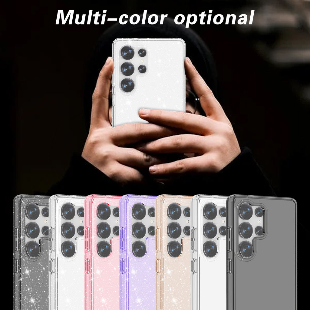 Glitter Transparent Anti-drop Protective Hard PC Soft Tpu Phone case for Samsung S25 S24 S23 S22