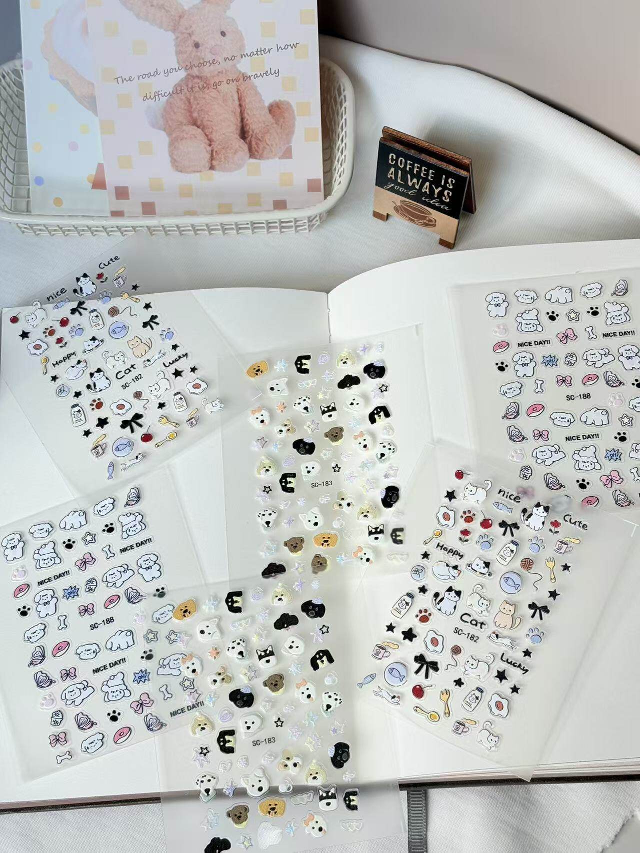 Cute Cartoon Animal 5D Embossed Nail Decals Custom DIY Stickers for Nails & Phone Case