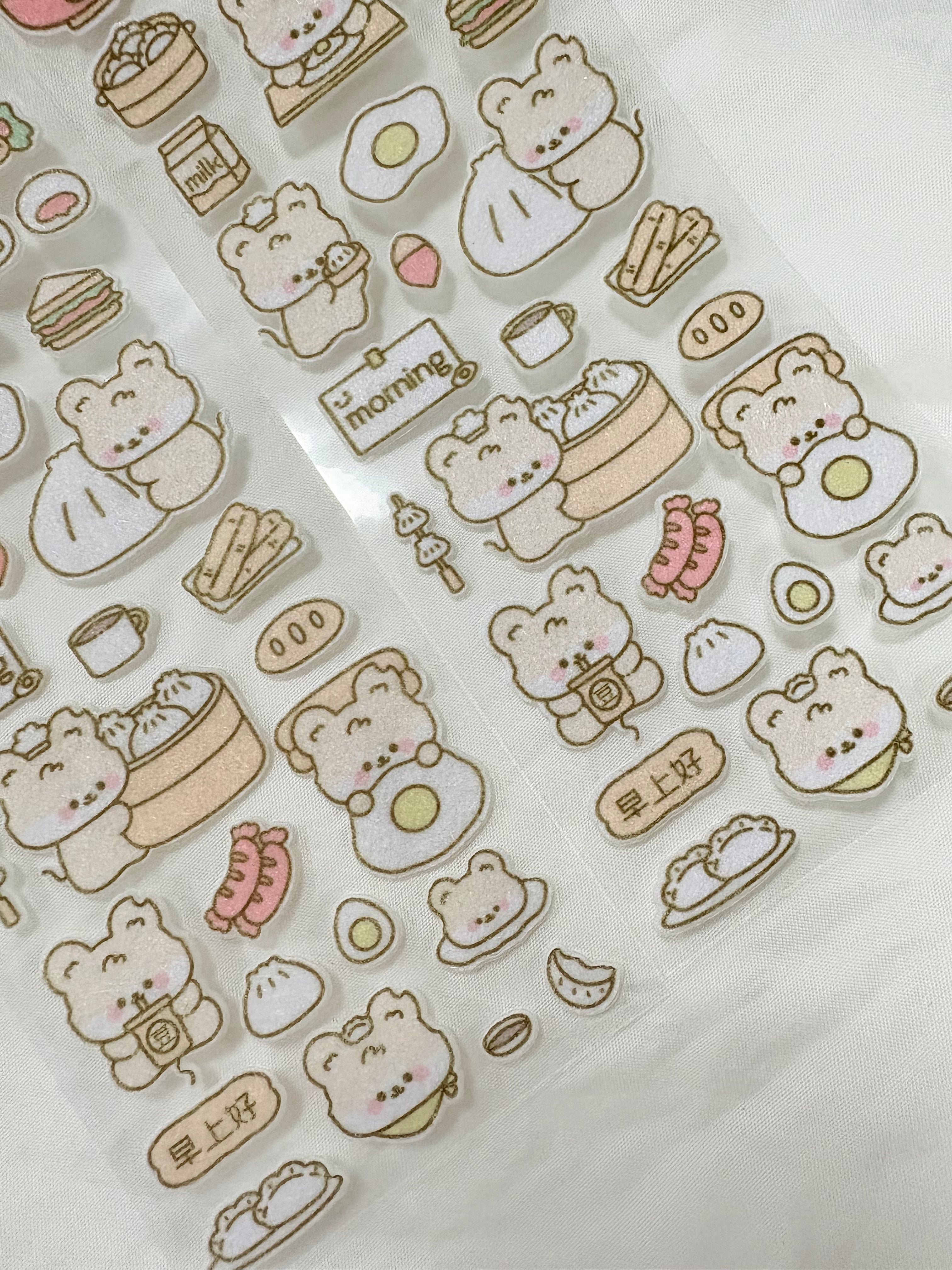 Cute Japanese Style Bear Breakfast Shop Plush Fabric Felt Stickers Cartoon DIY Scrapbook Journal Decorative Stickers Custom Production