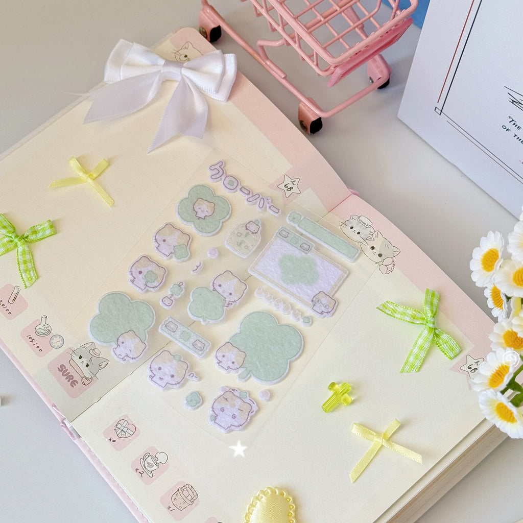 Kawaii Cat Plush Felt Stickers DIY Scrapbooking Decor Stickers Custom