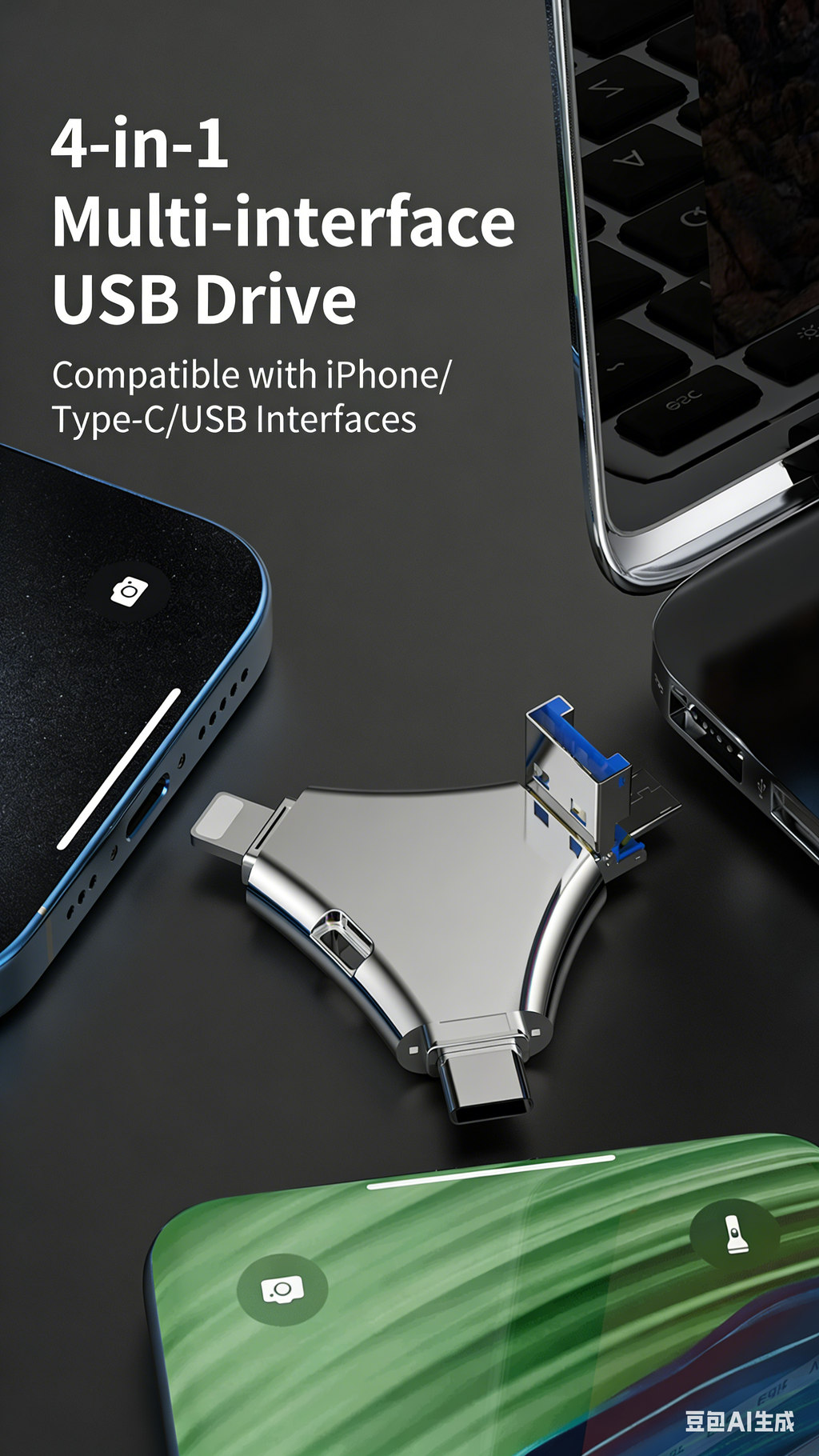 Y68 TYPE C USB Flash Drive OTG 4 IN 1 USB Stick 3.0 128GB Pen Drive 64GB 256GB Pendrive for iPhone 17 16 15 14 13 Memory Disk