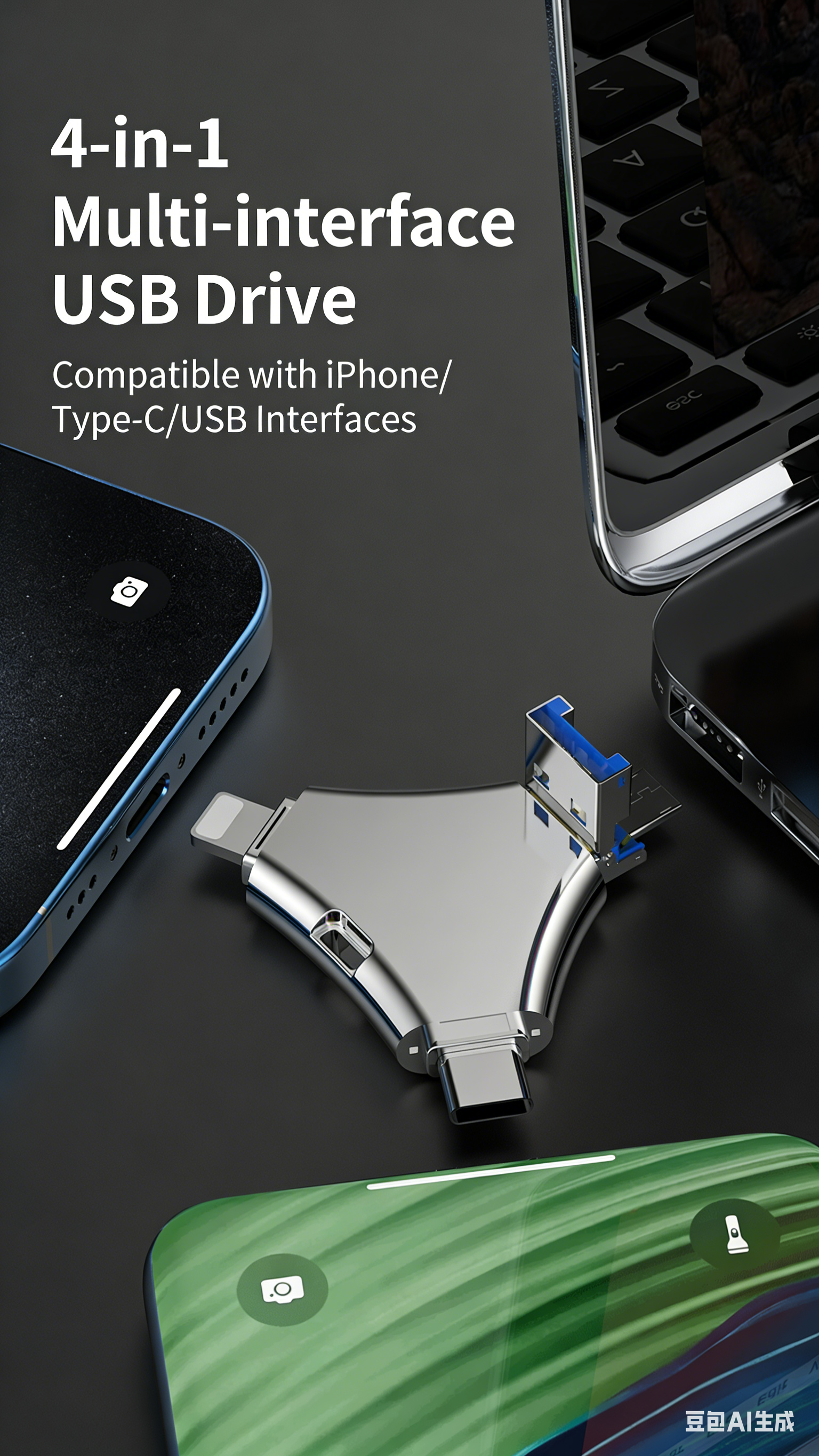 Y68 TYPE C USB Flash Drive OTG 4 IN 1 USB Stick 3.0 128GB Pen Drive 64GB 256GB Pendrive for iPhone 17 16 15 14 13 Memory Disk