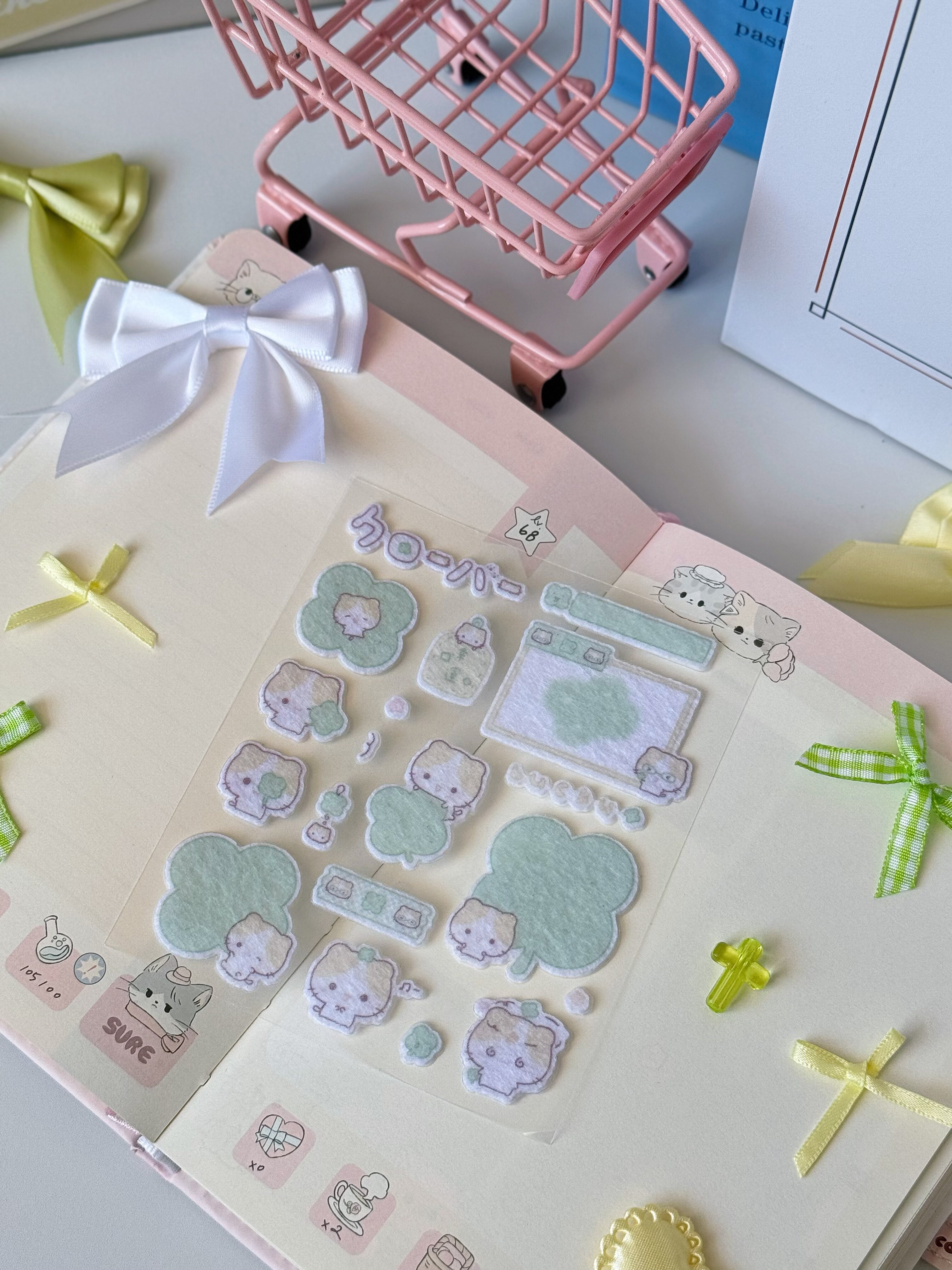 Kawaii Cat Plush Felt Stickers DIY Scrapbooking Decor Stickers Custom