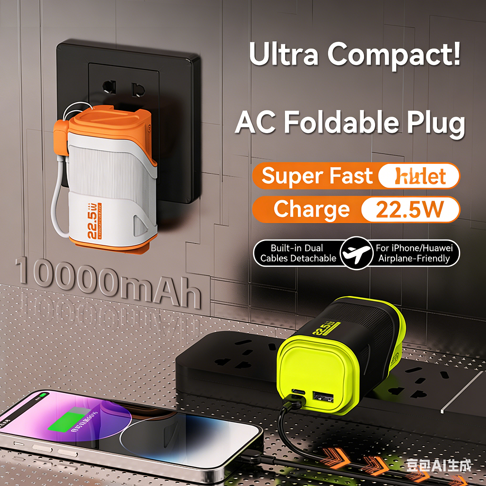 Ac Plug 3 in 1 Super Fast Charge Mini Keychain Power Bank 10000mah
