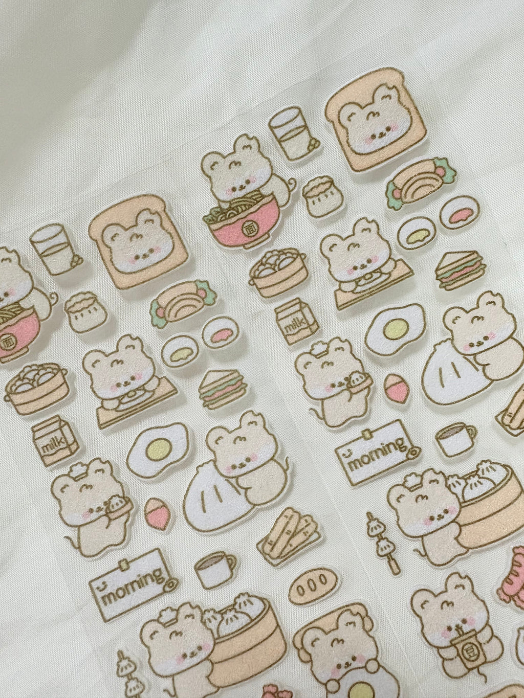 Cute Japanese Style Bear Breakfast Shop Plush Fabric Felt Stickers Cartoon DIY Scrapbook Journal Decorative Stickers Custom Production