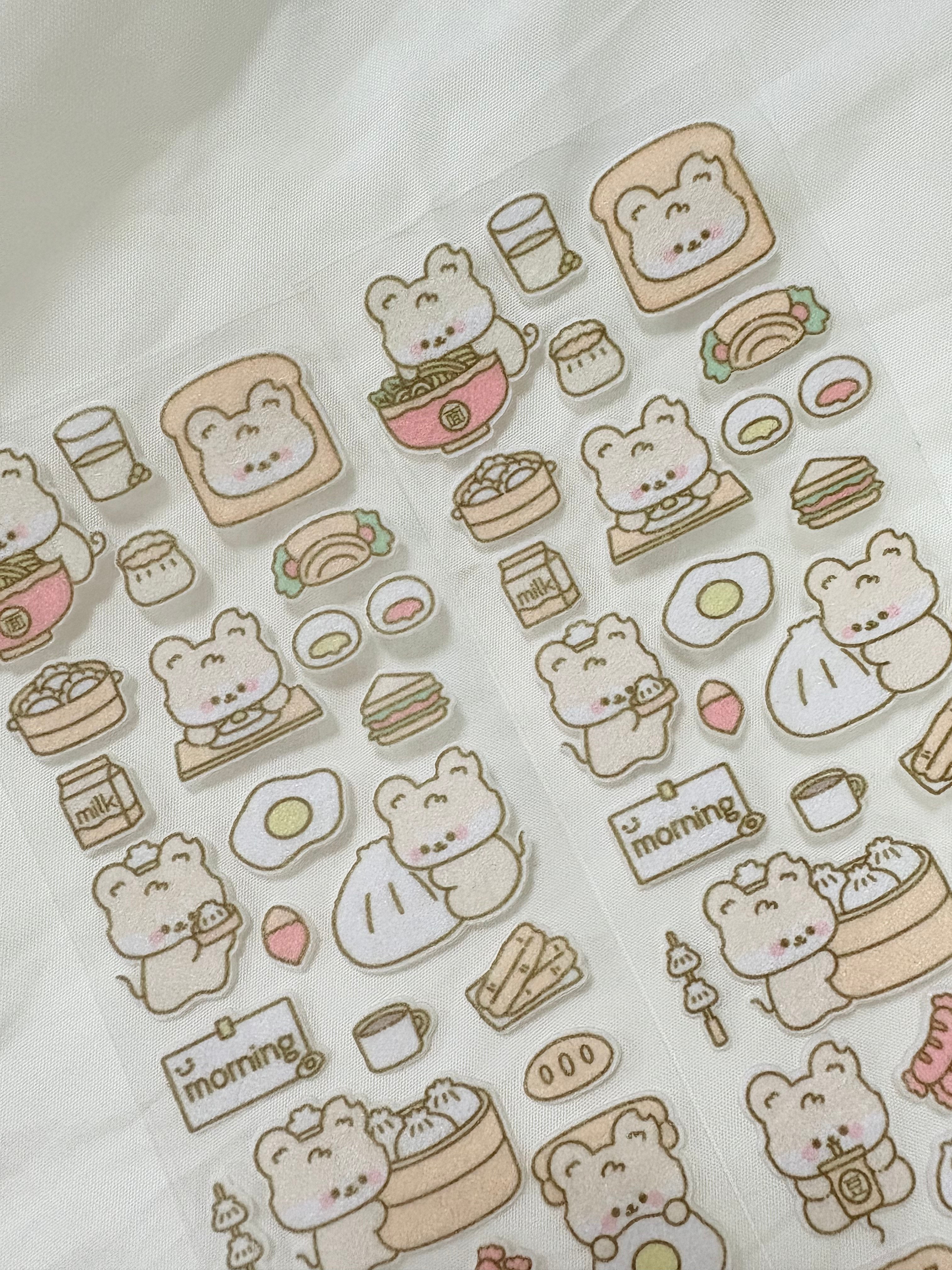 Cute Japanese Style Bear Breakfast Shop Plush Fabric Felt Stickers Cartoon DIY Scrapbook Journal Decorative Stickers Custom Production