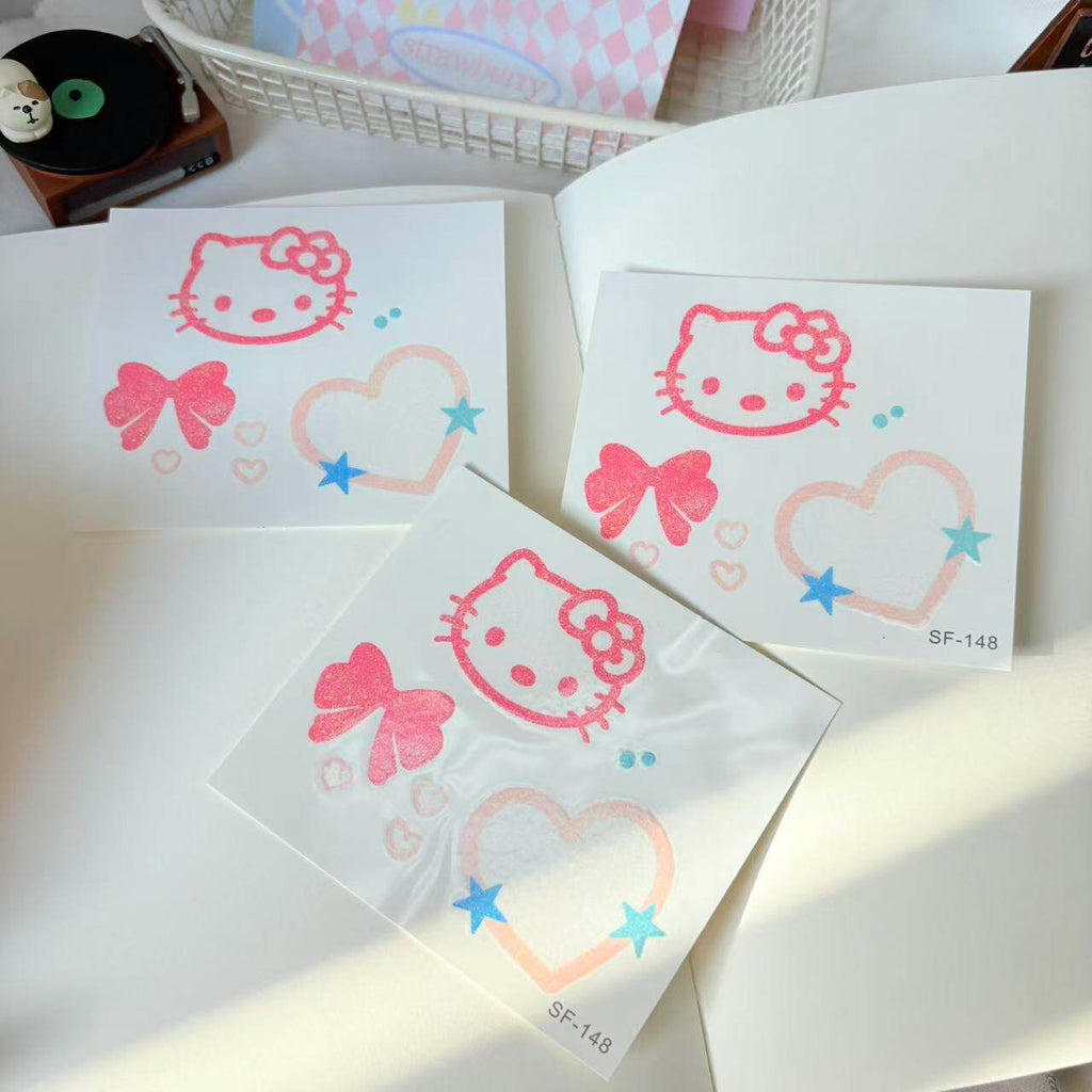 Cute Cat Glitter Tattoo Stickers, Custom Japanese Style Cartoon Waterproof Long Lasting Temporary Tattoos