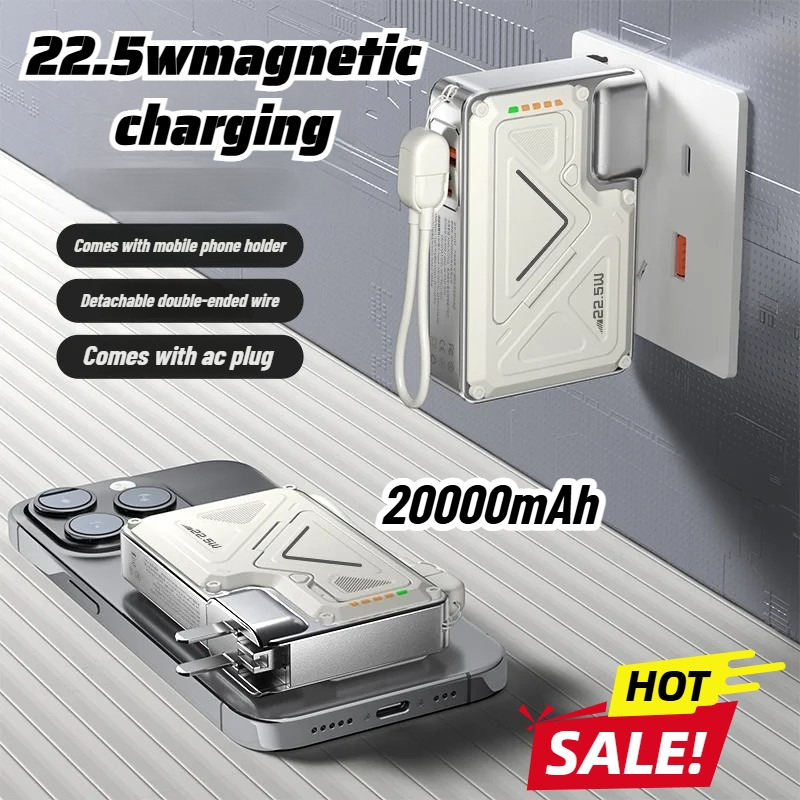 Portable 10000mah AC Power Bank with Magnetic Wireless Fast Charging 22.5W Type-C Input Interface Bracket for Samsung for iPhone