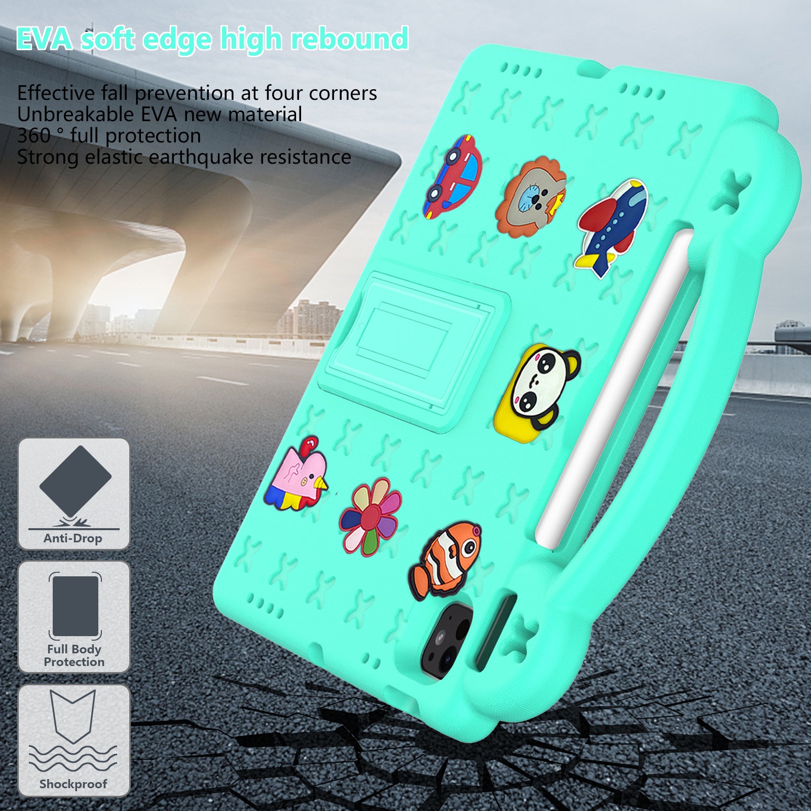Kids EVA Anti-Fall Proof Cute Bear Tablet Case For iPad 9 Air 10.2 10.5 11 10.9 10 2022 Pro 9.7 12.9 Inch Armor Stand Tablet Case