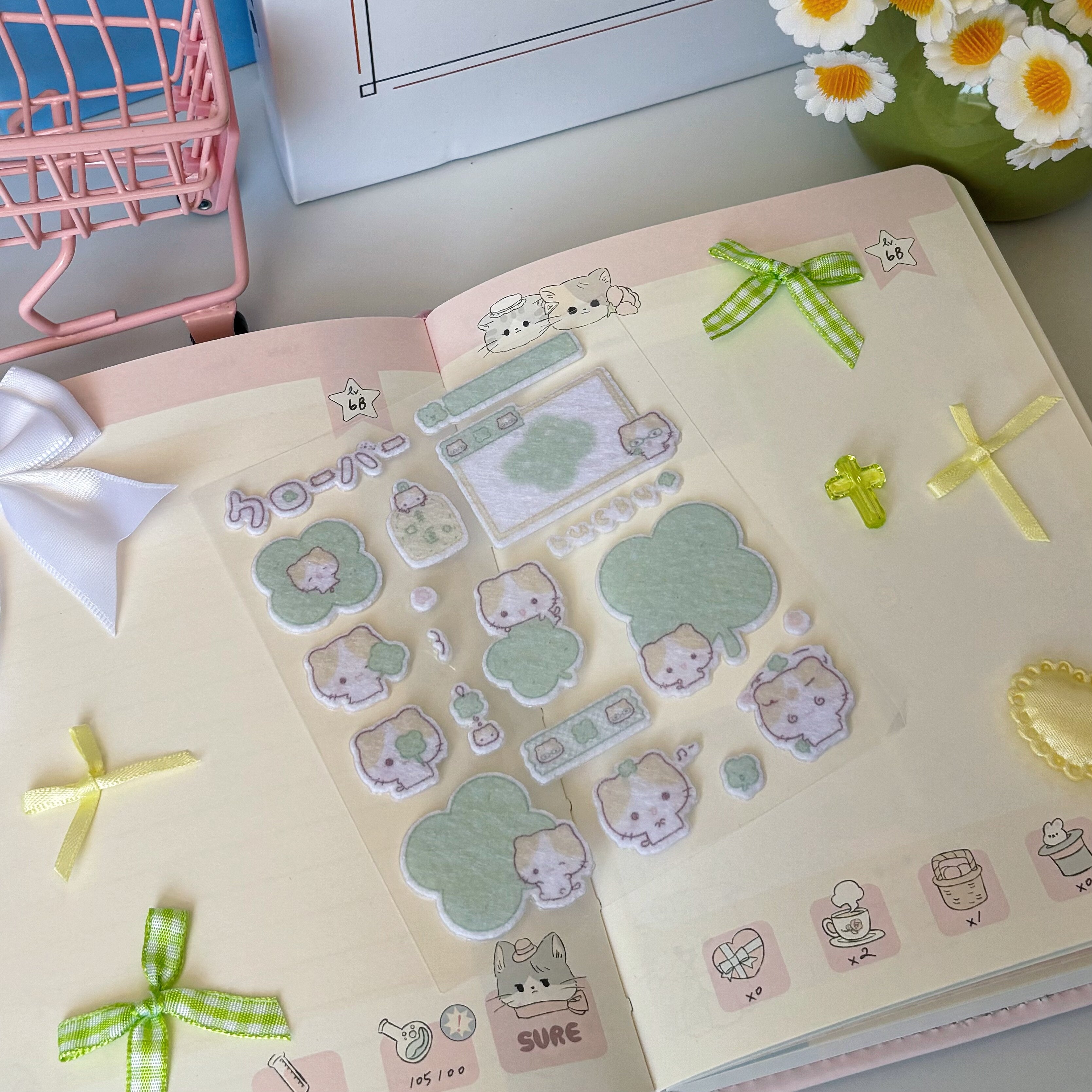 Kawaii Cat Plush Felt Stickers DIY Scrapbooking Decor Stickers Custom