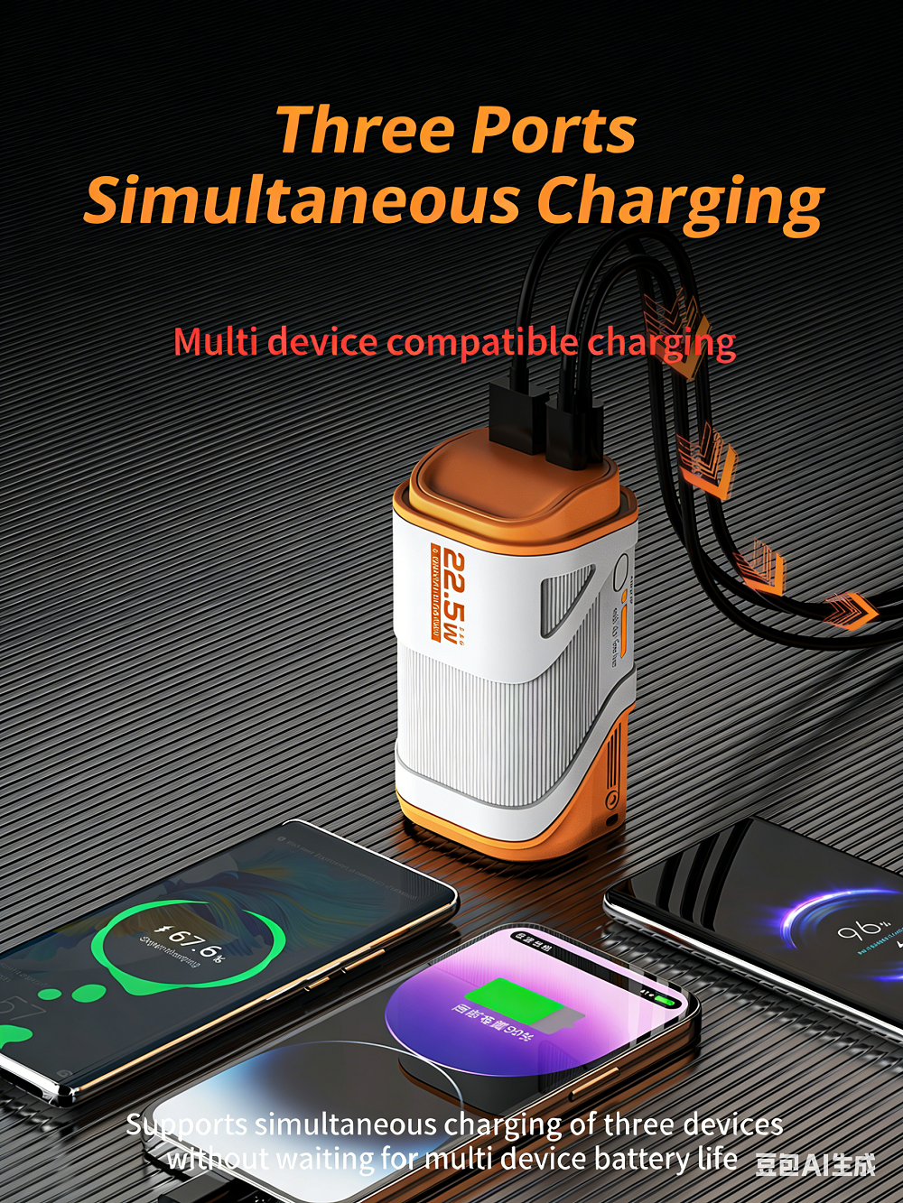 Ac Plug 3 in 1 Super Fast Charge Mini Keychain Power Bank 10000mah