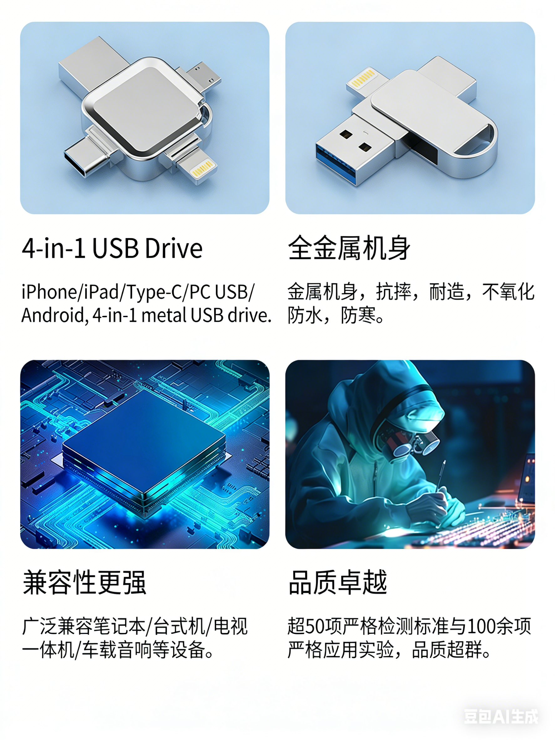 Y65 TYPE C USB Flash Drive OTG 4 IN 1 USB Stick 3.0 128GB Pen Drive 64GB 256GB Pendrive for iPhone 17 16 15 14 13 Memory Disk