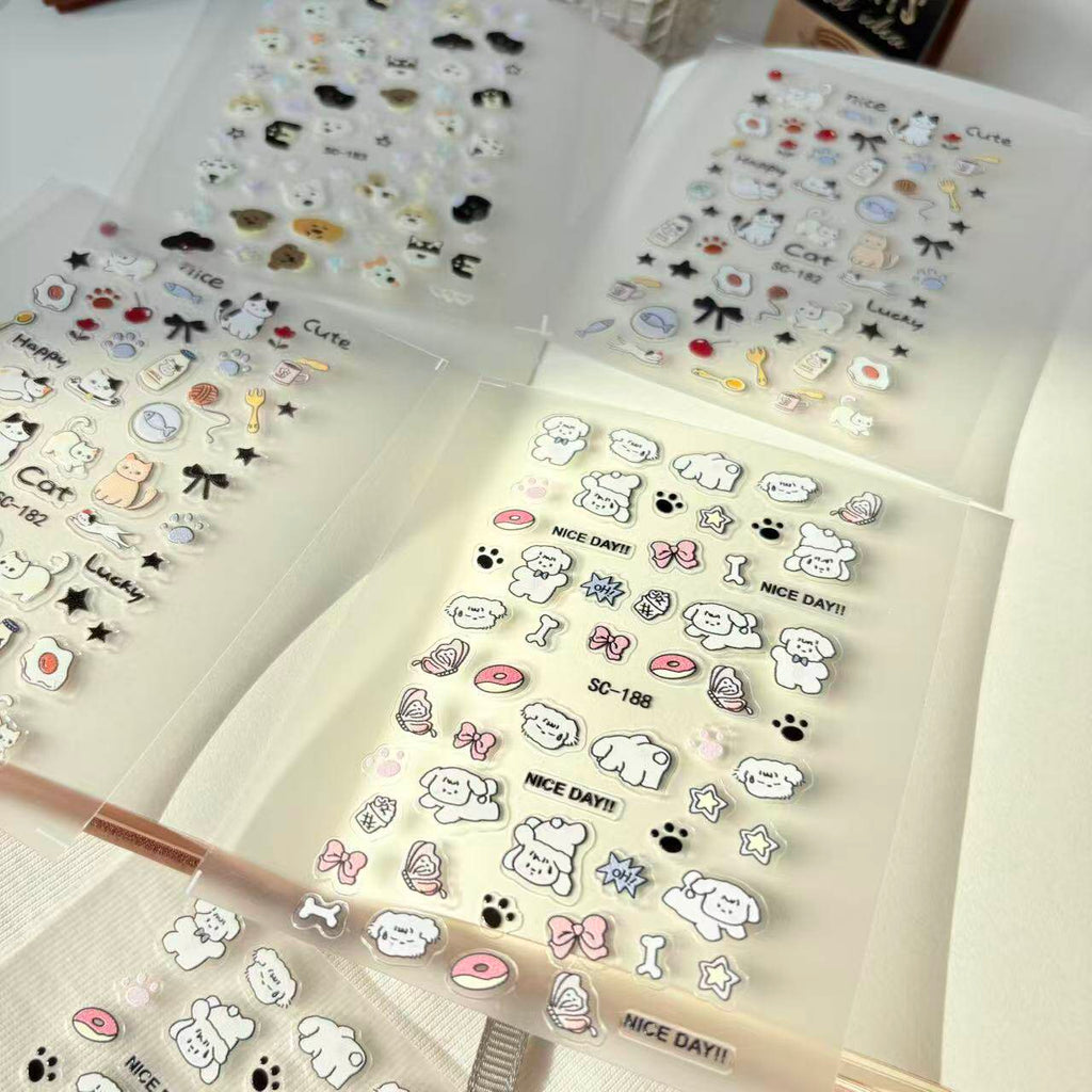 Cute Cartoon Animal 5D Embossed Nail Decals Custom DIY Stickers for Nails & Phone Case