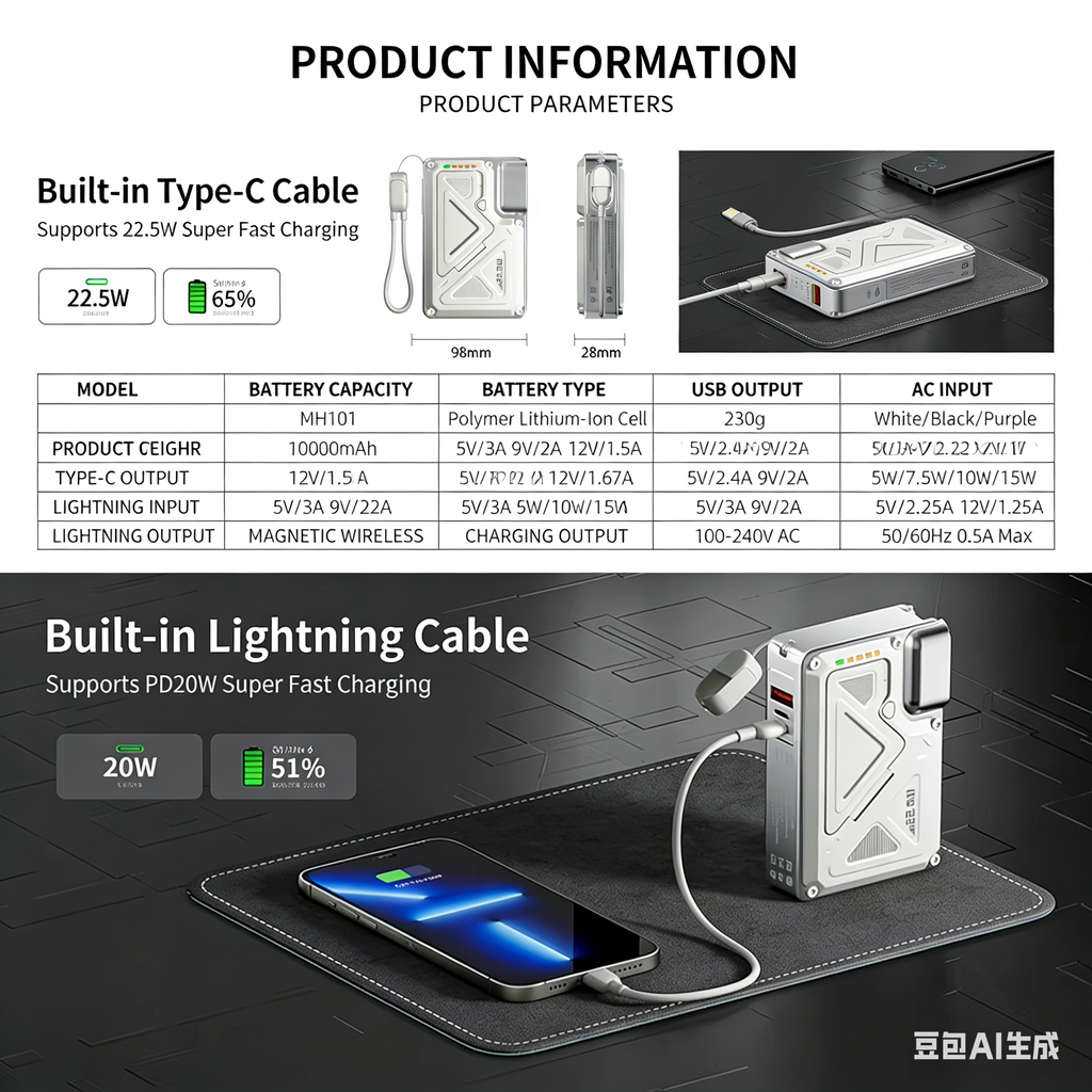 Portable 10000mah AC Power Bank with Magnetic Wireless Fast Charging 22.5W Type-C Input Interface Bracket for Samsung for iPhone